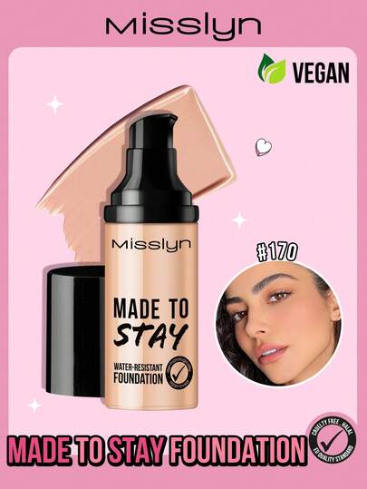 Misslyn BASE RESISTENTE À ÁGUA MADE TO STAY, Tom de pele uniforme, Resistente à água, Duradouro, À prova de manchas, Textura cremosa, Alta cobertura, Nutritiva, Maquiagem Y2K Festa Praia Viagem Férias Acampamento Ao ar livre Presente Rosa Moda Menina Ano Novo Cosmético Cosplay Melhor Viagem Festivais Cor Fantasia Campus Escola Charme Vibe Cny Ano Novo Chinês, Presentes de Dia dos Namorados, Vegano, Sem Crueldade