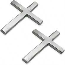 2 PCS Metal Christian Emblem Stickers, 2.5*1.8 Alloy 3D Car Sticker Badge, Self - Adhesive Emblem Decal Decoration Auto Trunk Tailgate Fenders, Car Exterior Decal Silver - 銀色 - 查看 2