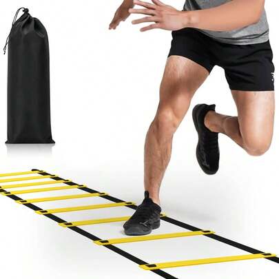 1pc Durable Agility Ladder For Speed And Fitness Training, Made Of Nylon And Polypropylene, With Bright Yellow Rungs And Black Straps, Includes Compact Carrying Bag, Suitable For Football Training, Gym Workouts, And Footwork Improvement