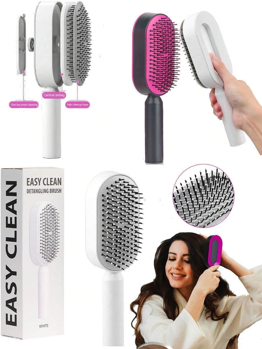 易清洁发梳 - 创新一键清洁梳，温和呵护秀发；柔韧球形刷毛抚平毛躁，轻松梳理，轻柔按摩头皮；符合人体工学的防静电手柄