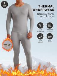 Men's Ultra-Thin Thermal Underwear Set, Seamless Self-Heating Skin-Friendly Undershirt, Autumn/Winter, Hyaluronic Acid Warm Suit, Men's Ultra-Thin Base Layer Thermal Underwear