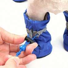 4 件装小型犬防水鞋 - 保护宠物爪子并保持干燥，宠物雨靴，宠物外出的完美礼物，耐用且易于清洁 - 藍色 - 查看 5