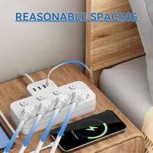 8-In-1 Multi-Function EU Power Strip With USB, 4 EU AC Outlets, 3 USB Ports, 1 Type-C Port, On/Off Switch, Wall Mountable, Suitable For Home, Office And Travel, Great Gift For Christmas, Halloween, Birthday - EU E Type Plug(220-240V) - View 4