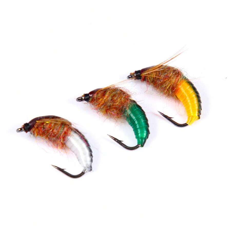 3-Pack Caddisfly Nymph Fly Fishing Lures, Realistic Salmon Imitation With Soft Feathers, Hand-Tied Hooks For River Stream Fishing, Beginner Fly Tying Kit With Instruction Guide - 12# - View 1