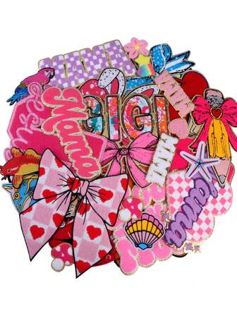 5 piezas/10 piezas/Parches bordados con diseños aleatorios de moño, ojo, rosa, botella de perfume, cereza, pentagrama y letras en inglés, aptos para DIY en ropa y accesorios - sombreros, jeans, chaquetas, etc. Diseños únicos