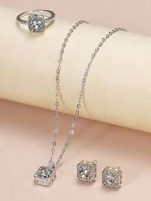 Bộ trang sức Cubic Zirconia sang trọng 1 chiếc, Vòng cổ, Hoa tai và Nhẫn kết hợp thanh lịch dành cho phụ nữ, Hoàn hảo cho Ngày lễ tình nhân, Giáng sinh, Sinh nhật, Quà tặng năm mới - Nhiều màu - Xem 4