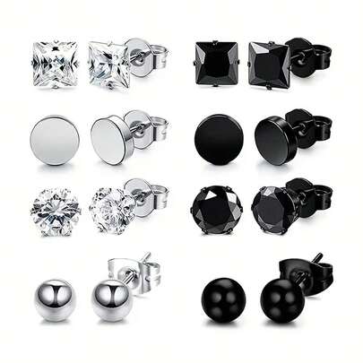 16 件简约时尚的高品质不锈钢耳环和耳环套装，适合日常佩戴、聚会、送礼，男女皆宜