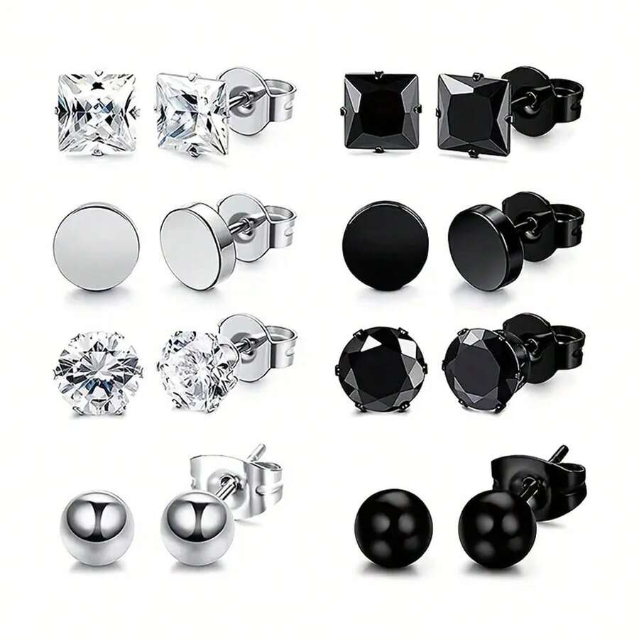 16 件简约时尚的高品质不锈钢耳环和耳环套装，适合日常佩戴、聚会、送礼，男女皆宜 - 16件耳環套裝 - 查看 1