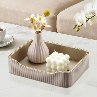 PU Leather Tray Desktop Organizer - Remote Control Holder & Catchall Tray, Suitable For Vanity, Skincare Display, Lipstick Rack, Bathroom Countertop, Decorative Tray For Miscellaneous, Cosmetics, Phone, Wallet, Tableware