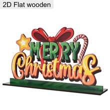 1pc 2D Flat Wooden Christmas Decoration Ornament Sign, Colorful Bow Merry Christmas Wooden Ornament Christmas Tree Pattern Antler Ornament, Holiday Table Decoration, Perfect Christmas Gift - Multicolor - View 12