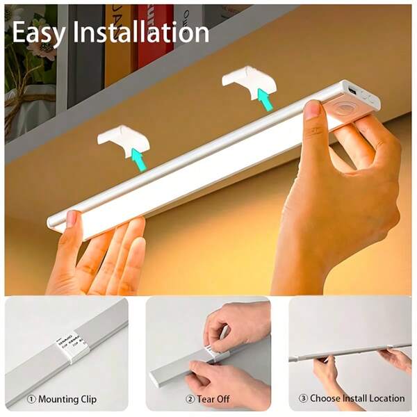 20cm/7.87in Rechargeable Cabinet Light, Bedside Lamp, Motion Sensor, USB Rechargeable LED Night Light, Three Colors, Three Modes, Bedroom Light, Wireless Installation Wall Light, Suitable For Cabinets, Kitchens, Wardrobes, Corridors, And Bedside.Christmas Ornaments