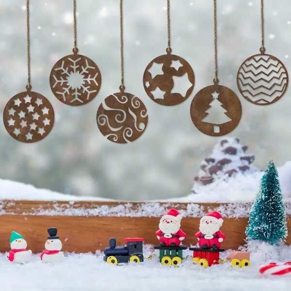 6 Stücke ländliche Weihnachtsbaumdekorationen, Metall-Weihnachtsdekorationen zum Aufhängen und vintage Weihnachtsdekoration für Zuhause, geeignet für Feiertags-Heimdekoration, ohne Strombedarf, daher eine ideale Wahl für Weihnachtsfeierlichkeiten