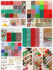 Christmas Polymer Clay Beads Kit, Mix Colors Round Flat Polymer Clay Beads Kit For Jewelry Making, DIY Crafts Gifts Christmas Atmosphere Decorate