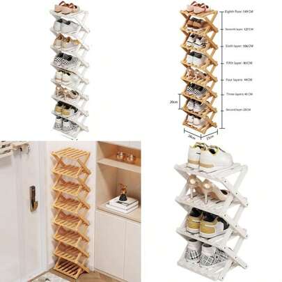 Magnitt - Zapateros plegables, organizador de zapatos, estante de pie para entrada, clóset, recámara, pasillo, natural, funcional, zapatero multifuncional (seis capas de blanco)(Ocho capas de blanco)