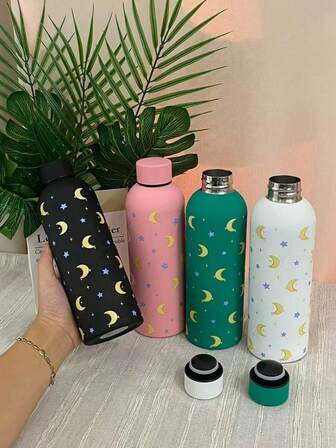 500 ml/16,9 oz rostfritt stål med stjärn- och månetryck, isolerad vattenflaska i rostfritt stål, bärbar vattenflaska för utomhusbruk, lämplig för hemmet, utomhusfitness, present till vänner, skolan, jul