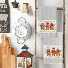 1 pieza/2 piezas/4 piezas Toalla de limpieza de cocina súper suave de microfibra con diseño de pan de jengibre, cuadros escoceses y rayas, de 45*66cm, decoración de cocina navideña, paño de platos, decoración navideña para el hogar, regalo de inauguración de casa para el baño