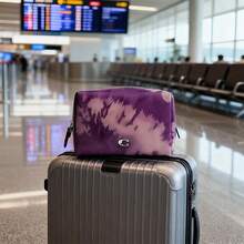 Coach Borsa per trucchi in pelle di piccole dimensioni con chiusura lampo, stampa tinta a mano, colore viola, CT915-LHPUR