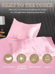 2/3pcs Fitted Sheet Set, Bedding Set, Satin Bed Sheets Set, Solid Color Skin-Friendly Bed Cover Set, Pink Bedding Set, Room Decor, Soft And Comfortable, Mattress Protector For Bedroom Decor, 1 Bed Sheet With 1/2 Pillowcases, Deep Pocket, For Single/Twin/Full/King/Queen Bed Sizes, Luxury Bedding, Machine Washable, Cool Touch For Sleeping, Perfect Valentine's Day Gift, Valentine's Day, Valentine's Gift - 粉色 - 查看 5