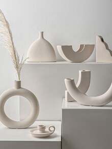 1 pieza Jarrón decorativo de cerámica con diseño geométrico, jarrón decorativo de cerámica minimalista nórdica, adecuado para decoración de mesa central de hogar de moda moderna, decoración de dormitorio estética, jarrón moderno, jarrón bohemio, jarrón redondo, jarrón donut, jarrón neutro para decoración del hogar