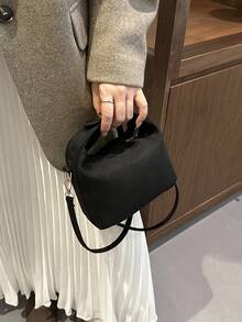 2025新款法式高端编织女士手提包，西式饺子包，小众质感通勤包，多功能托特包 - 黑色 - 查看 4