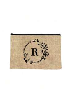 1pc/2pcs Set, Initial Canvas Tote Bag With Makeup Pouch, Personalized Gift Bag Suitable For Wedding, Birthday, Beach, Vacation, Backpack And More, Great Gift For Women, Moms, Teachers, Friends, Bridesmaids, Students, Large Capacity Tote - Khaki - View 66