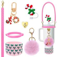 Novas capas de silicone para copos de Natal - Conjunto de copos de água com alça, corrente de corda, tampa de canudo de doces, conjunto de decorações de gengibre - Decorações de Natal, presentes de Natal