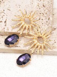 1 Pair Fashionable & Creative Rhinestone Sunflower Pendant Earrings, Exaggerated Design, Personalized Earrings