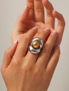 1 件女士独特不锈钢花形戒指 - 百搭时尚，适合休闲穿着