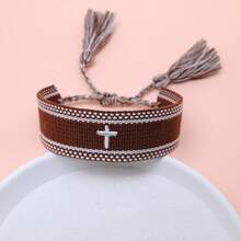 1pc Embroidered Cross Creative Woven Bracelet - Coffee Brown - View 3