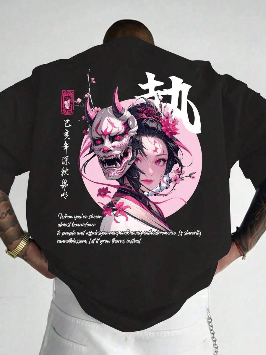 Camiseta de una pieza con estampado, camisetas masculinas de verano, negras, con estampados de elementos mexicanos como águilas, serpientes y cactus, impresas con "hecho en México". Adecuada para usar en eventos festivos como Pascua, la Copa Mundial, Carnaval y festivales de música de verano. - Negro - Ver 1