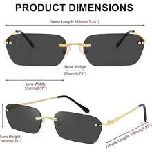 Gafas de sol Retro pequeñas y estrechas sin montura Lentes de sol rectangulares Vintage para mujeres y hombres - Gris - Ver 4