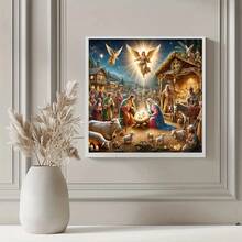 1 pieza Kit de pintura de diamantes en 5D con escena navideña de Jesús, tema navideño [30*30cm/11.8*11.8in][40*40cm/15.7*15.7in] Adecuado para principiantes adultos DIY Mosaico de arte de diamantes, arte de diamantes hecho a mano de perforación completa, adecuado para decoración de pared de sala de estar, dormitorio, oficina, regalo sorpresa para familiares y amigos, decoración del hogar para vacaciones, sin marco - Multicolor - Ver 5