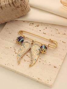 1pc Vintage Elegant Copper Alloy Gold Plated Devil's Eye Wing Brooch Pendant, Suitable For Women's Daily Wear And Holiday Gifts