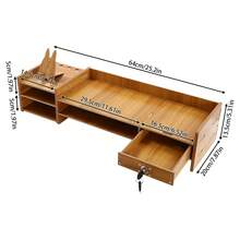 Soporte de madera para monitor, 2 niveles, con cajón, altura ergonómica, ideal para ordenador portátil y escritorio, ideal para el hogar y la oficina. - Color de la madera - Ver 2