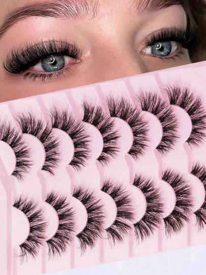 7 paia di ciglie finte a forma di occhio di gatto 5D, soffici e sfrangiate, con coda allungata, ciglie finte spesse e arricciate, morbide e dall'aspetto naturale, per un trucco occhi naturale