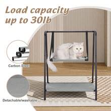 Wedyvko Double-Layer Cat Bed With Sturdy Frame - Adjustable 30lb Capacity, Perfect For Cats, SmallDogs, And Rabbits - Suspended Design For Easy Access -Ideal For Living Room, Bedroom, Or Pet Play Area - Màu xám đen - Xem 3