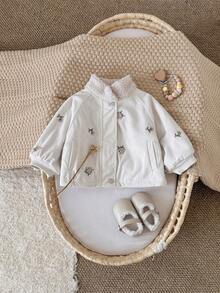 女婴厚款花卉刺绣保暖内衬夹克，冬季保暖外套 - 杏色 - 查看 4