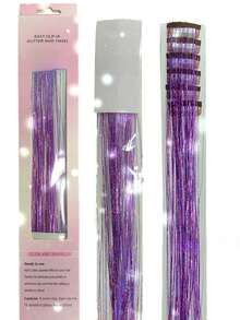 12Pcs Hair Tinsel Clip In 20Inch Glitter Tinsel Hair Extensions Clip In Hair Tinsel Kit Heat Resistant Shiny Sparkle Fairy Hair Accessories For Women Girls (Purple) (Sky Blue) - Multicolor - View 4
