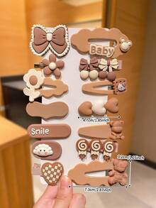 14pcs Colorful Multi-Element Decorative Cute Girl Hair Clips & Accessories