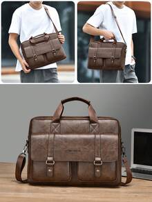 WEIXIER Unisex Briefcase Laptop Bag Large Tote Bag, Men's Handbag Shoulder Bag, Multi-Pocket, Adjustable Detachable Strap, Casual Commuter Bag, Minimalist Business Bag, Suitable For School, Commuting, Shopping, Gift For Loved Ones