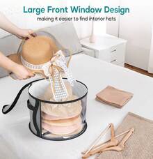 Oversized Clear Hat Storage Bag, Holds Up To 7 Caps Cowboy Hat Organizer For Closet, Wide Brims Hat Case With Carrying Handles - Grey - View 3