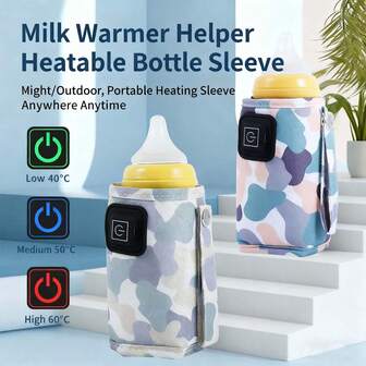 1 件 PU 婴儿恒温奶瓶保温套，带 Type-C USB 线，内置无电池，需要 5V2A 电源适配器，便携式车载暖奶器，用于户外牛奶加热