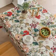 French Country Beige Tablecloth For Square Tables,Fringed Edges With Leaves And Flowers Pattern Tablecloths,Farmhouse Floral Table Cover Cloth Drative For Kitchen Dining Room,59"X 102",24897016 - 紅白色 - 查看 5