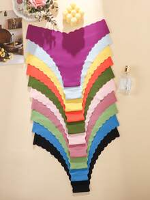 10pcs Plus Size Women's Sexy & Comfortable Wavy Hem Printed Bikini Briefs - Multicolor - View 2