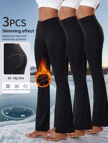 3 Stück Damen Thermofutter Radfahrhose, Sport Schlaghose, Hoher Bund formende Leggings, mit 2 Taschen, geeignet für Fitness, Yoga, Laufen, Outdoor Sport, Radfahren, Herbst/Winter, Fleece