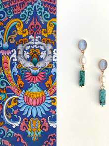 1 Paar 925 Sterling Silber Schmuck Damen Ohrringe, handgefertigt im Vintage Quaste Perlen Holz-Stil, Ohrschutz, geringe Allergenität, geeignet für täglichen Gebrauch und Urlaubs-Strandaccessoires, im Boho-Stil