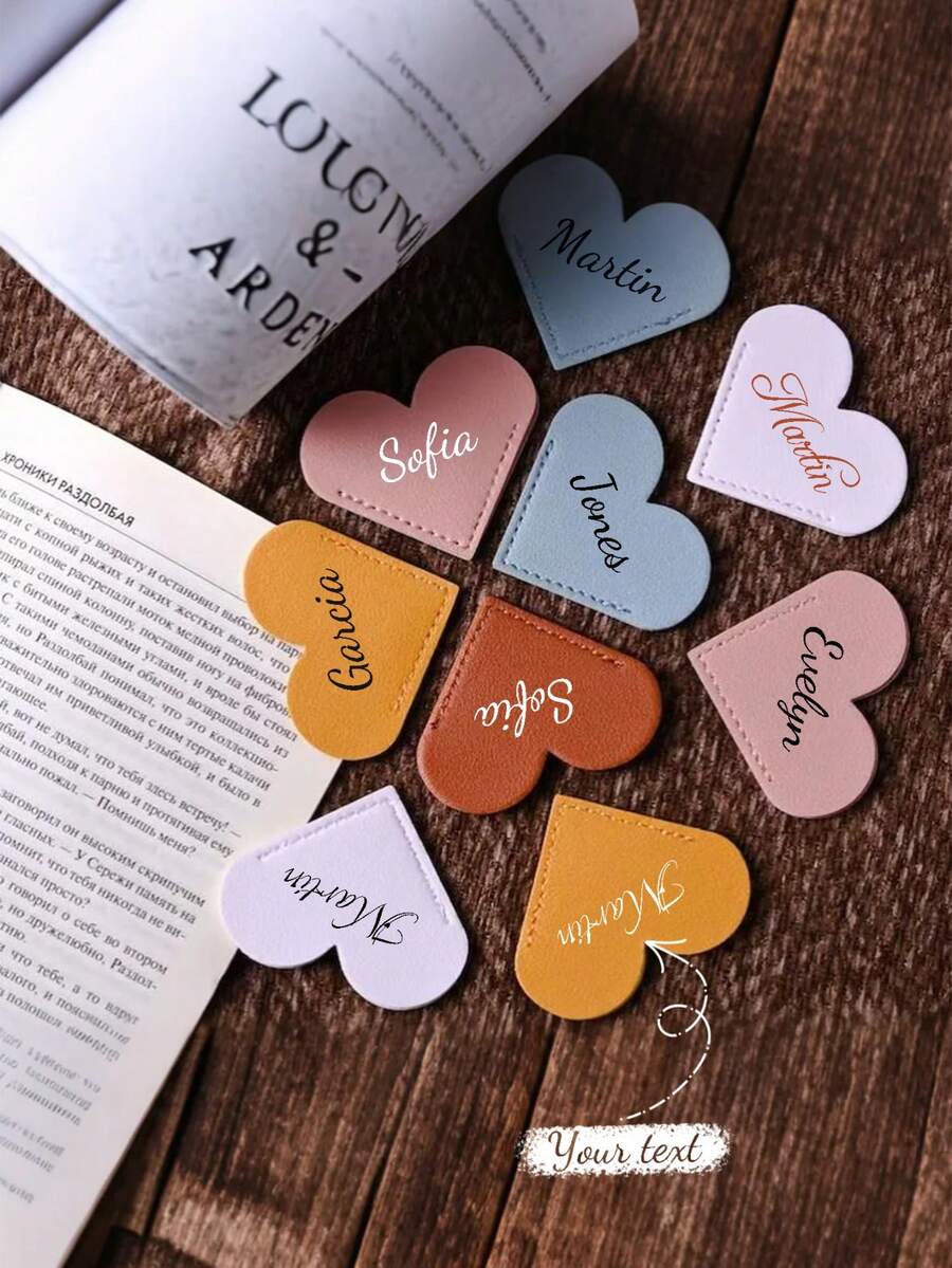 1 pieza Marcapáginas de cuero personalizado con nombre, Marcapáginas de corazón de cuero personalizado, Marcapáginas de corazón, Marcapáginas de corazón para parejas, Regalo de corazón personalizado, Marcapáginas de corazón de cuero personalizado, Regalo para lectores, Accesorio de libros, Regalo de libros para parejas - Multicolor - Ver 1