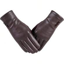 Winter Fashion Leather Gloves For Women Touchscreen Wool Lined Outdoor Windproof Warm Suede Driving Dress Gloves
