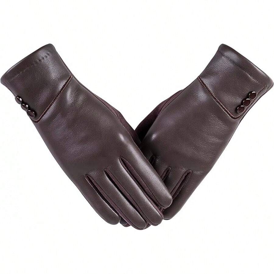 Winter Fashion Leather Gloves For Women Touchscreen Wool Lined Outdoor Windproof Warm Suede Driving Dress Gloves