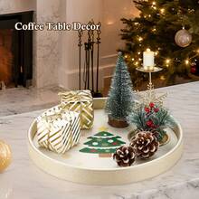 Plateau décoratif rond à rayures verticales avec bordure dorée, plateau en PU pour la décoration de table, la décoration de la maison, le rangement de bureau pour les bijoux, les parfums, les clés - Esthétique de luxe